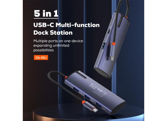 LDNIO DS-15U USB Type c Hub 5 in 1 USB Hub Multi-Function Adapter for MacBook Pro and Type C Windows Laptops - Gray